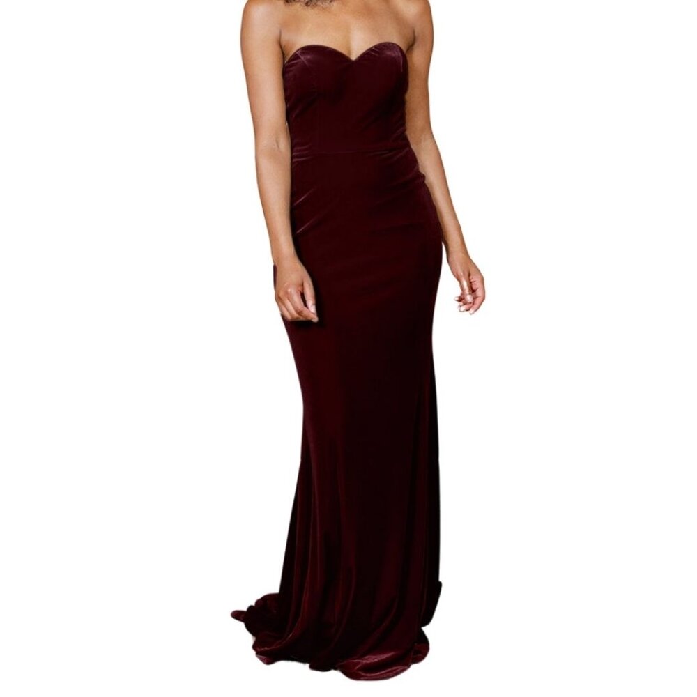 Revelry Quinn Burgundy Velvet Bridesmaid Dress Size 16 - Unaltered, New With Tag